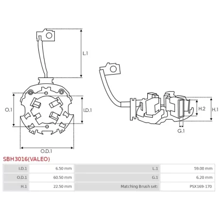 Porte-balais de démarreur pour VALEO D6GS14, D6GS14M, D6GS31, D6GS33