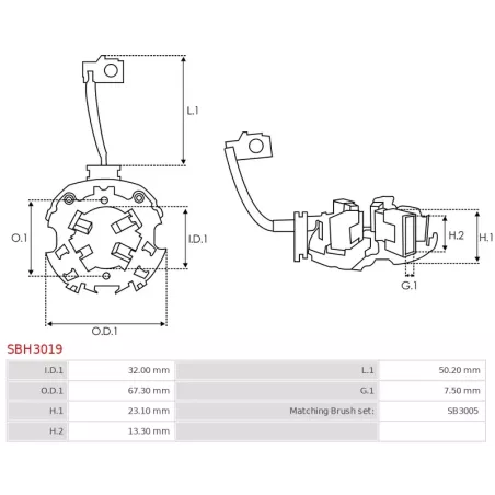 Porte-balais de démarreur pour VALEO TS18E1, TS18E3, TS18ER121, TS18ER123