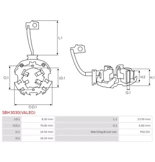 Porte-balais de démarreur pour VALEO D7ES2, D7ES4, D7ES5, D7ES7