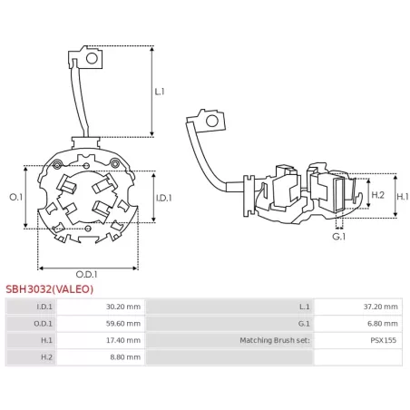 Porte-balais de démarreur pour VALEO D7E22, D7E23, D7E27, D7E38, D7E4