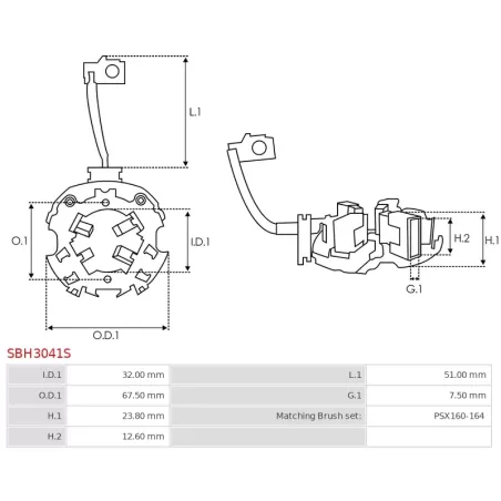 Porte-balais de démarreur pour VALEO TS18E1, TS18E3, TS18ER121, TS18ER123