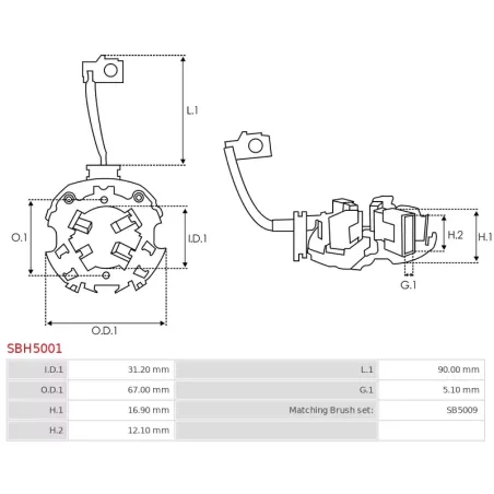 Porte-balais de démarreur pour MITSUBISHI M001T60581, M001T61181, M001T70281, M001T70283