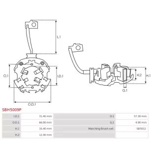 Porte-balais de démarreur pour MITSUBISHI M0T32871, M0T33271, M0T36571