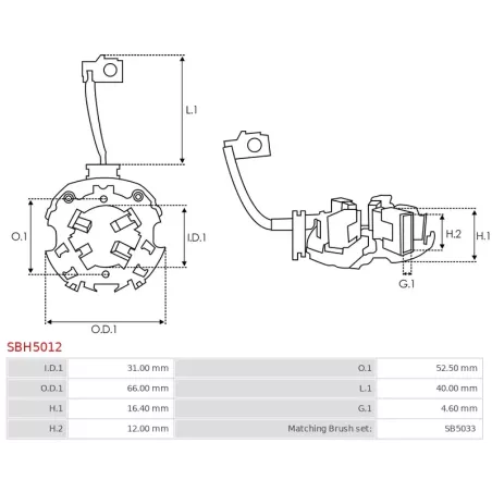 Porte-balais de démarreur pour MITSUBISHI M000T45071ZT, M000T45171, M000T45171ZT