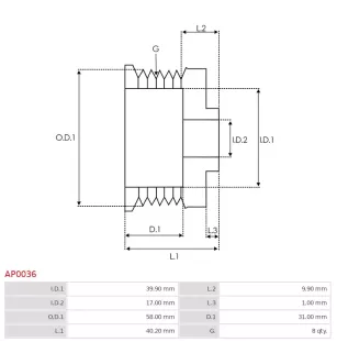 Poulie d’alternateur AS-PL UD10336AP, BOSCH F00M061024, KRAUF APB1024