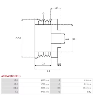 Poulie d’alternateur AS-PL UD806656(BOSCH)AP, BOSCH 1986AE0463