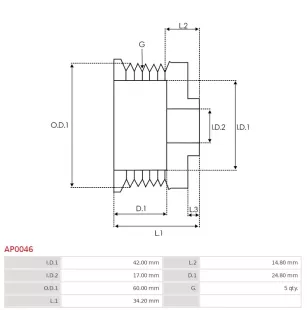 Poulie d’alternateur AS-PL UD10341AP, BOSCH F00M991073, F00M991907, CARGO 139074, 230177, MAGNETI MARELLI 85561051