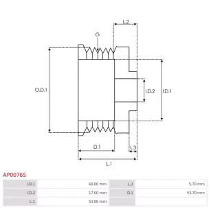 Poulie d’alternateur AS-PL UD41968AP, BOSCH F00M349822, F00M391115, IKA 3.3598.0, KRAUF APB1115