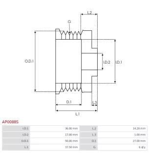 Poulie d’alternateur AS-PL UD47266AP, BOSCH F00M991029, F00M991359, FOOM991094, FOOM991202, FOOM991359, VW 038903119G