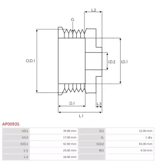 Poulie d’alternateur AS-PL UD51666AP pour AS-PL A0094