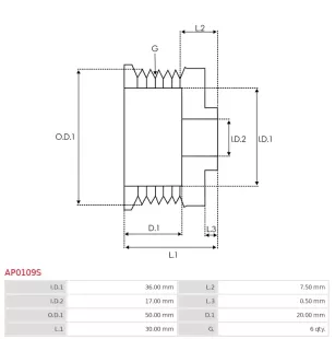 Poulie d’alternateur AS-PL UD48388AP, BOSCH F00M991166, KRAUF APB6726, POWERMAX 81110266, WOODAUTO BOSF00M991166