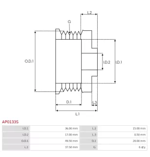 Poulie d’alternateur AS-PL UD51417AP, BOSCH 1126500524, 1126500934, 1126500945, 1126600934, 1126600950, 1126601524