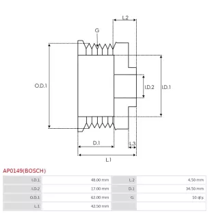 Poulie d’alternateur AS-PL UD03782(BOSCH)AP, BOSCH 1126601594, F00M061002, F032335868, CARGO 235793, 335868, IVECO 42533840