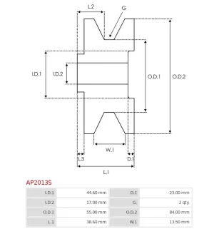 Poulie d’alternateur AS-PL UD47424AP, CARGO 136159, HITACHI L160-75004, NISSAN 23150-43G07, LAUBER CQ1040073