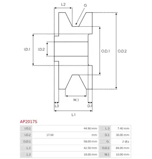 Poulie d’alternateur AS-PL UD51385AP, CARGO 231114, HITACHI L170G-1501, NISSAN 23150-6T000, KRAUF APH1516, LAUBER CQ1040531
