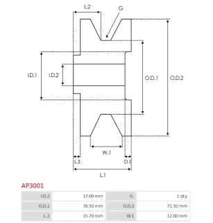 Poulie d’alternateur CARGO 136364, DELCO 3472808, MOTOROLA 507-042, VALEO 096879, CQ CQ1040012, ELECTROLOG PUL2637