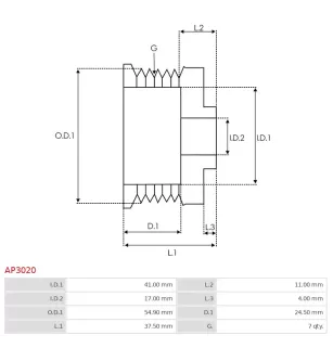 Poulie d’alternateur AS-PL UD50143AP, FIAT 77364795, VALEO 595310, ELECTROLOG PUL0141, KRAUF APV0329