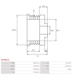 Poulie d’alternateur AS-PL UD14001AP, CARGO 134919, VALEO 183125, 593215, ELECTROLOG PUL0019, KRAUF APV4919, LAUBER CQ1040266