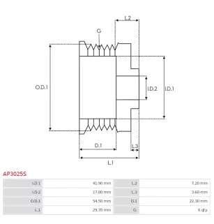 Poulie d’alternateur AS-PL UD46017AP, CARGO 232352, VALEO 593762, ELECTROLOG PUL0049, KRAUF APV2352