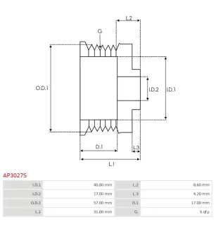 Poulie d’alternateur AS-PL UD46487AP pour VALEO A13VI71, FG15S019