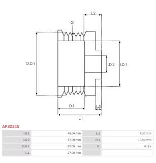 Poulie d’alternateur AS-PL UD47950AP, HYUNDAI / KIA 37321-37400, VALEO 593886, KRAUF APA7400