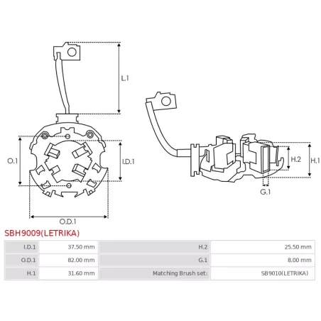 Porte-balais de démarreur pour ISKRA / LETRIKA 11131898, 11131900, 11131920, 11131929