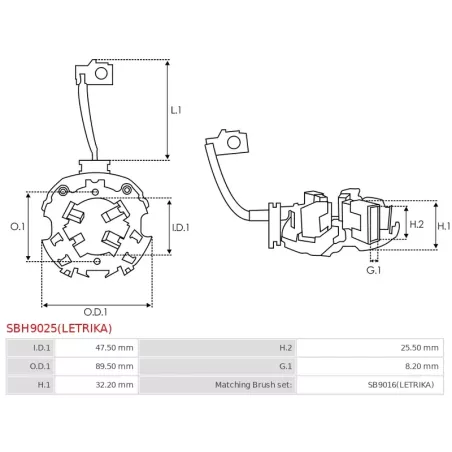 Porte-balais de démarreur pour ISKRA / LETRIKA 11131053, 11131085, 11131086, 11131143