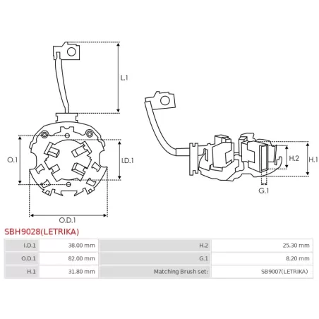 Porte-balais de démarreur pour ISKRA / LETRIKA 11131865, 11131881, 11131882, 11131987