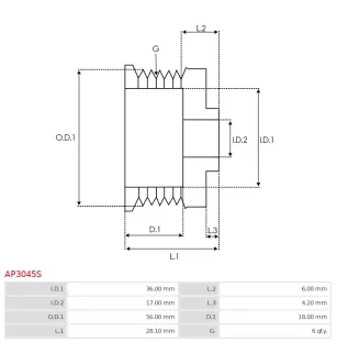 Poulie d’alternateur AS-PL UD50168AP pour VALEO A14VI30, AS-PL A3221