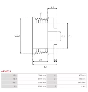 Poulie d’alternateur AS-PL UD46619AP, CARGO 330502, NISSAN 23150-AX62B, VALEO 595257, KRAUF APV5257, PSH 051.000.570.500