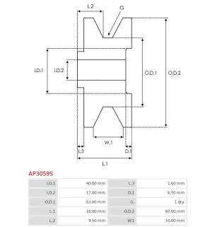 Poulie d’alternateur AS-PL UD48557AP, CARGO 237424, RENAULT 7701029160, VALEO 101932, KRAUF APV7424, POWERMAX 81113064