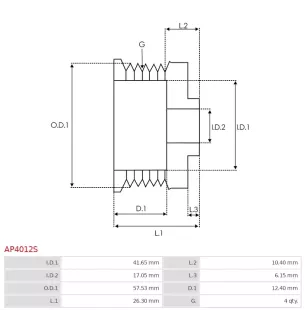 Poulie d’alternateur AS-PL UD41180AP, CARGO 231798, MAGNETI MARELLI 83617460, ELECTROLOG PUL9000, KRAUF APE1798