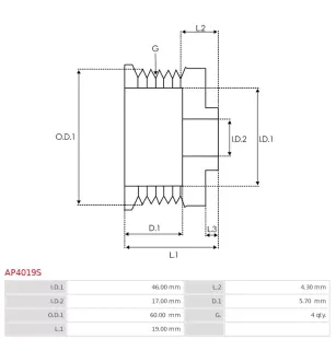 Poulie d’alternateur AS-PL UD45078AP, KRAUF APL5511, LAUBER CQ1040341, LUCAS 54207693, WOODAUTO EC42996