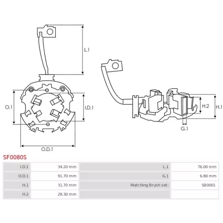 Porte-balais de démarreur pour BOSCH 0001263004, 0001263012, 0001263019, 0001263024