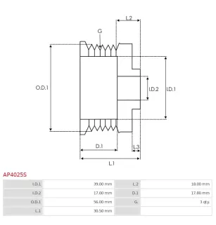 AS-PL UD47928AP Polia alternadora para UD49742AP