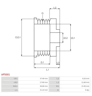 AS-PL UD46216AP Polia Alternadora, Carga 235228, Eletrolog Pul5068