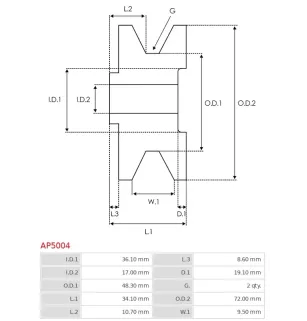 Poulie d’alternateur CARGO 230791, MITSUBISHI A629X51570, ME701549, ME753006, ELECTROLOG PUL5045, KRAUF APM0791