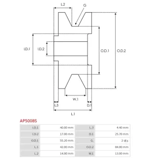 Poulie d’alternateur AS-PL UD50699AP, CARGO 230792, MAZDA WL11-18-W10, MITSUBISHI A629X52470, ELECTROLOG PUL5001, KRAUF APM0792