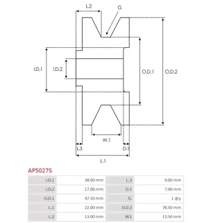 Poulie d’alternateur AS-PL UD51842AP, CARGO 230037