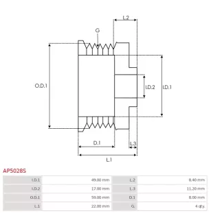Poulie d’alternateur AS-PL UD43657AP pour UD47678AP, CARGO 139324, MITSUBISHI A679C13970, CQ CQ1040135, ELECTROLOG PUL5035