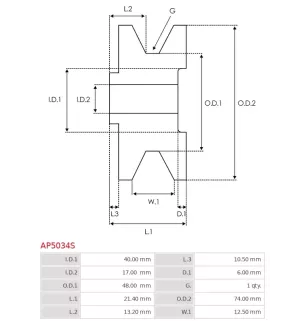Poulie d’alternateur AS-PL UD45660AP, MITSUBISHI A005T01577, A5T01577