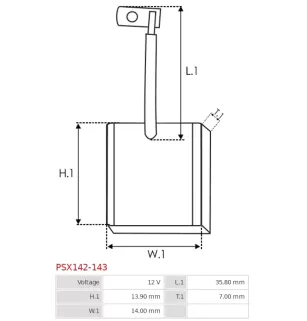 Charbon/balais de démarreur pour VALEO D7R12, D7R127, D7R13, D7R14, D7