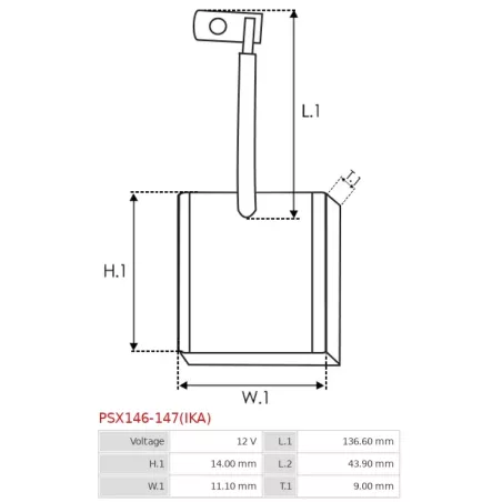 Charbon/balais de démarreur pour VALEO D6RA10, D6RA11, D6RA43, D6RA47, D6RA7