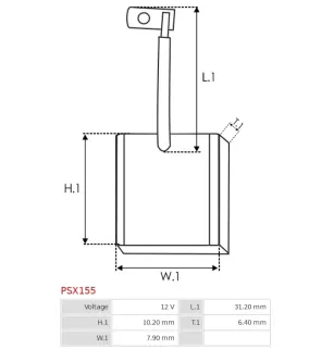 Charbon/balais de démarreur pour VALEO D7E4, D7E40, D7E41, D7E42, D7E4