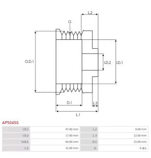 Poulie d’alternateur AS-PL UD49323AP, CARGO 234116, MITSUBISHI A630X92570, NISSAN 23150-AG010, 23150-CR910, ELECTROLOG PUL5002