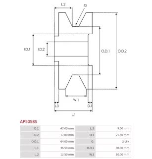 Poulie d’alternateur AS-PL UD47307AP, CARGO 234029, MAZDA RF1G-18-W10, MITSUBISHI A629X54670, KRAUF APM4029, LAUBER CQ1040405