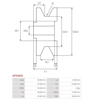 Poulie d’alternateur AS-PL UD47558AP, CARGO 138624, MITSUBISHI A629X50470, MD618921, KRAUF APM8624, LAUBER CQ1040087