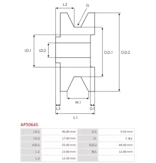 AS-PL UD53510AP Polia Alternadora para Mitsubishi JI20057087