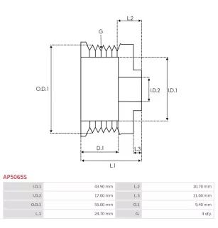 Poulie d’alternateur AS-PL UD44495AP, CARGO 133623, MAZDA FS05-18-W11, MITSUBISHI A679C14270, KRAUF APM3623, LAUBER CQ1040293