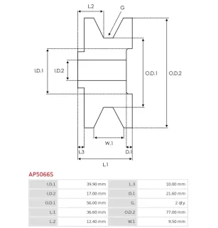 Poulie d’alternateur AS-PL UD45334AP, MITSUBISHI A002TN0399, A003TN0299, A2TN0399, A3TN0299, AS-PL A5001